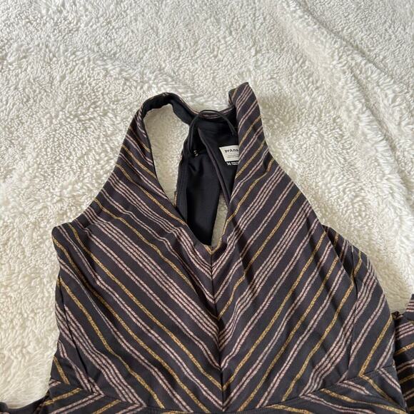 Prana Women's Saxon Dress Midi Red Clay Black Stripe‎ V-Neck Handkerchief Hem M - Picture 7 of 7